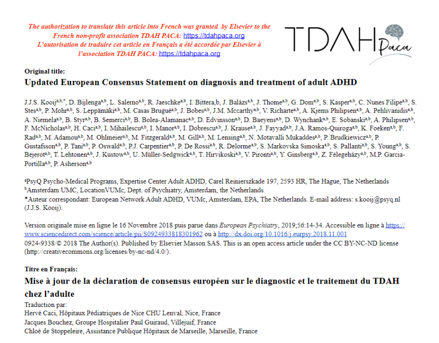 [Adultes] 2019 Consensus TDAH adulte - ENAA European (version francophone)