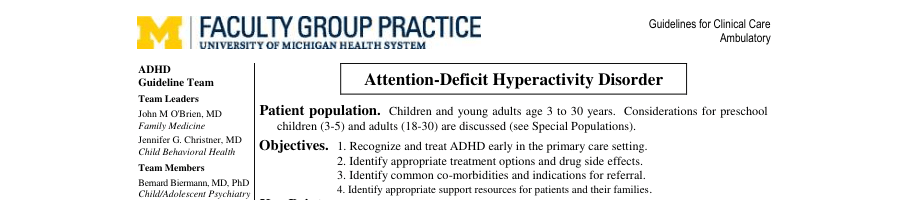 2013 ADHD Guidelines for Clinical Care Ambulatory - UMHS Michigan