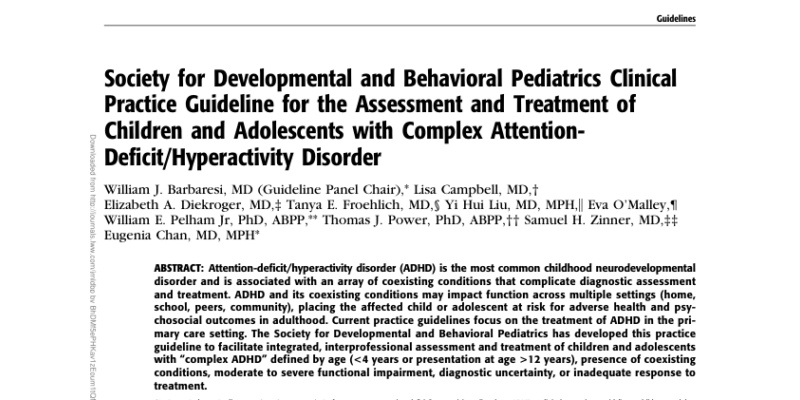 [Enfants/Ado] 2020 Guideline Assessment and Treatment of Children and Adolescents Complex ADHD - SDBP Amercian