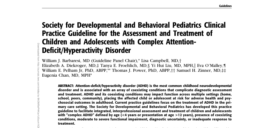 [Enfants/Ado] 2020 Guideline Assessment and Treatment of Children and Adolescents Complex ADHD - SDBP Amercian