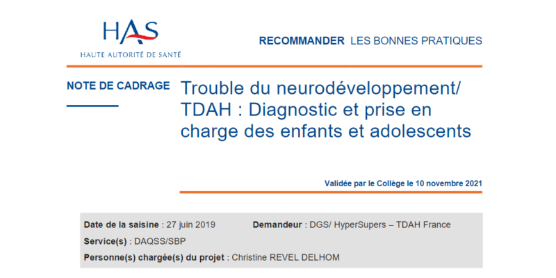 [Enfants/Ado] 2021 Recommandations bonnes pratiques TDAH - Haute Autorité de Santé