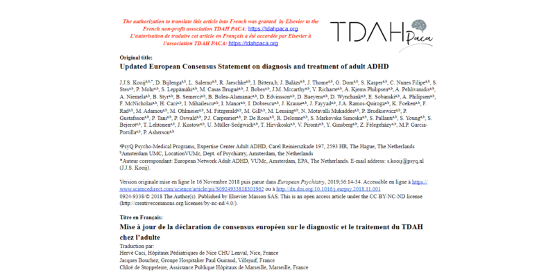[Adultes] 2019 Consensus TDAH adulte - ENAA European (version francophone)