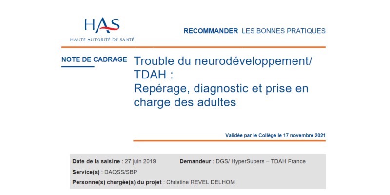 [Adultes] 2021 Recommandations bonnes pratiques TDAH adulte - Haute Autorité de Santé