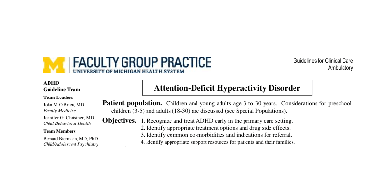 2013 ADHD Guidelines for Clinical Care Ambulatory - UMHS Michigan